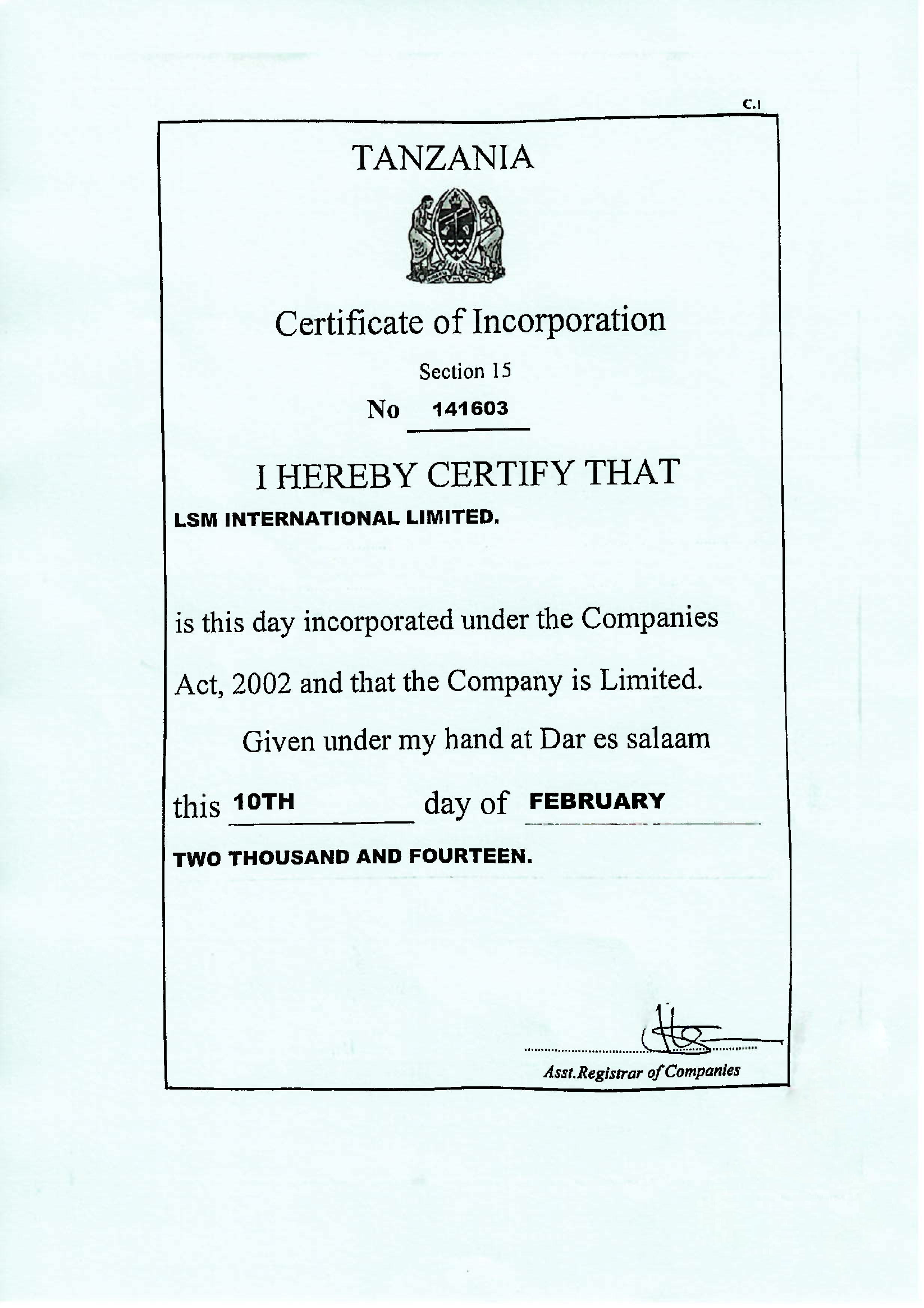 Certificate of Incorporation
