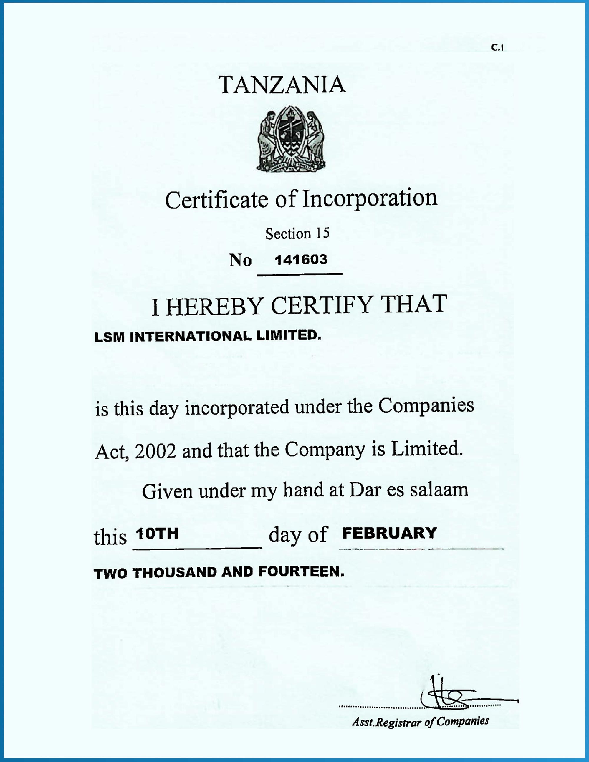 Certificate of Incorporation